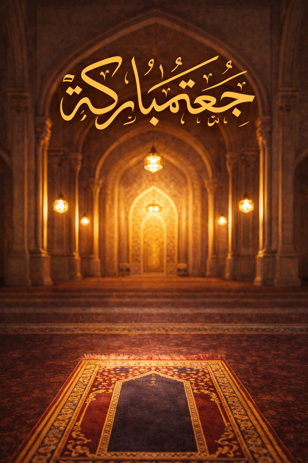 Jummah Mubarak — Serene Mosque Interior with Prayer Rug